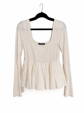 Silence + Noise Cream Peplum Long Sleeve Top | Size M